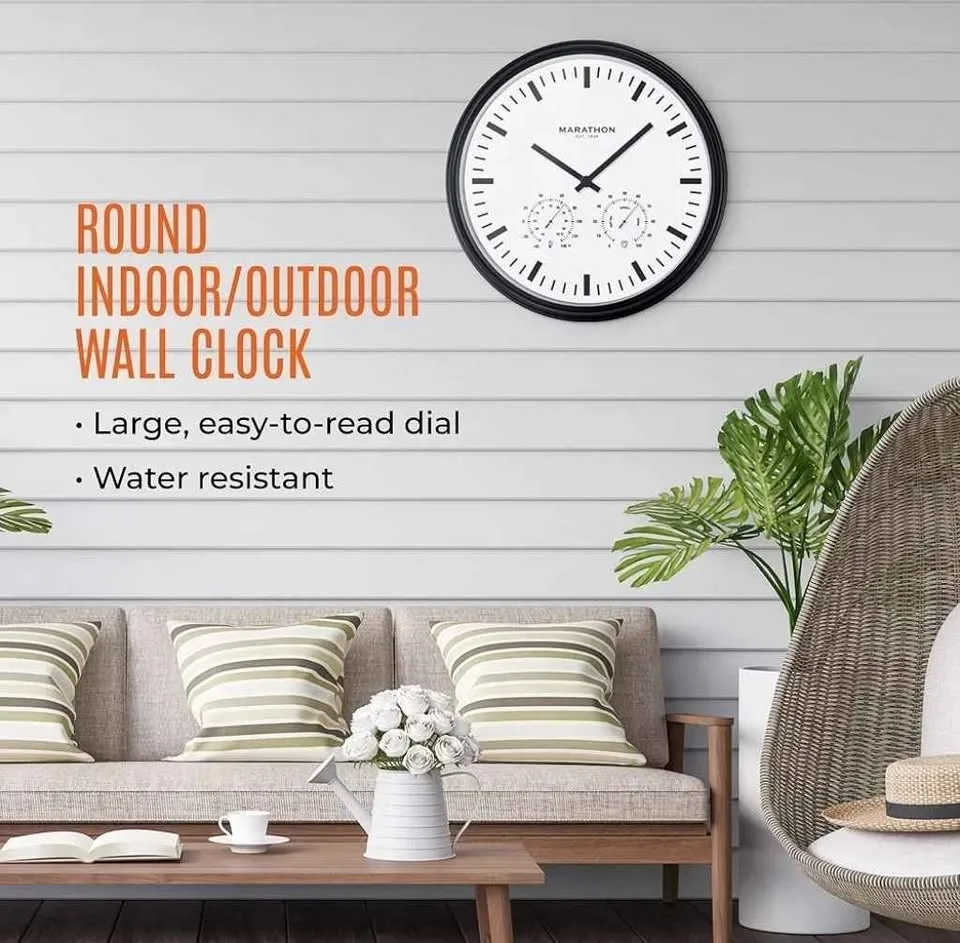 MARATHON Waterproof Wall Clock, Black - Large image indicator(2)