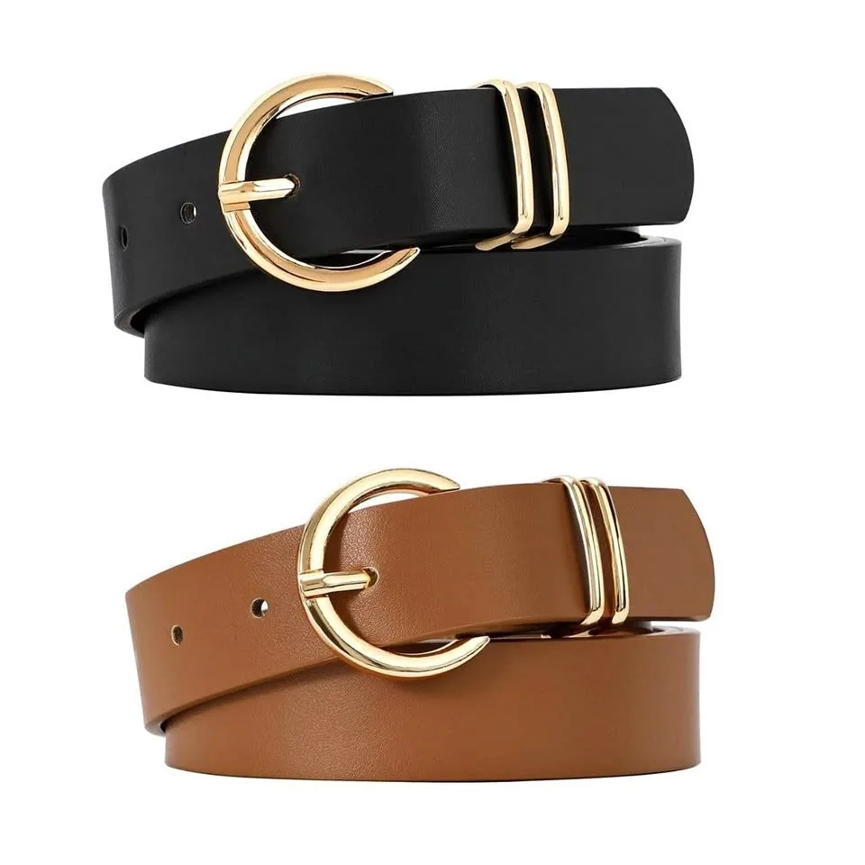 New Woman Belts Set 2pcs Skinny Metal & Eco Leather Belts