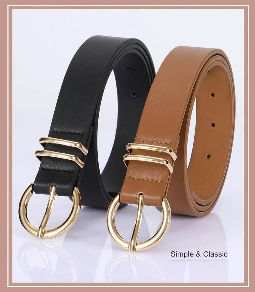 New Woman Belts Set 2pcs Skinny Metal & Eco Leather Belts image indicator(4)