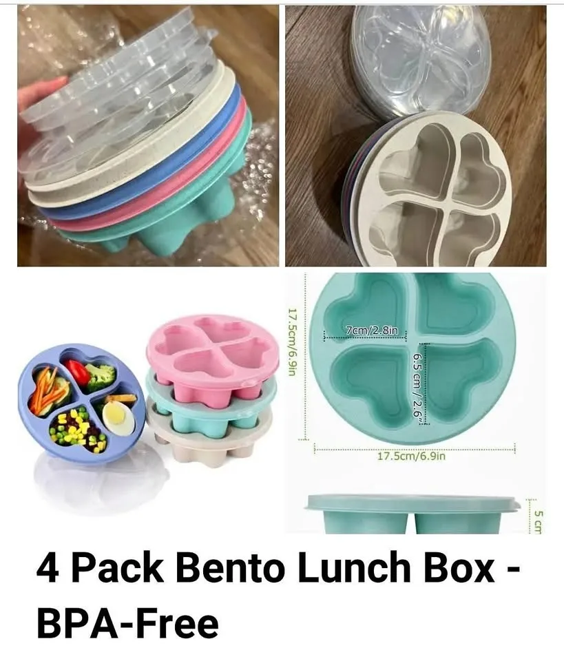 4 Pack Bento Lunch Boxes BPA-Free Reusable Bento Box