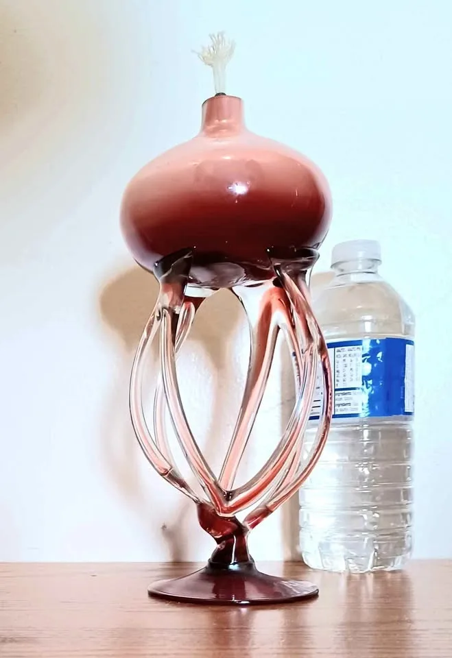 Vtg.Tall Hand Blown Jozefina Krosno Jellyfish Oil Lamp