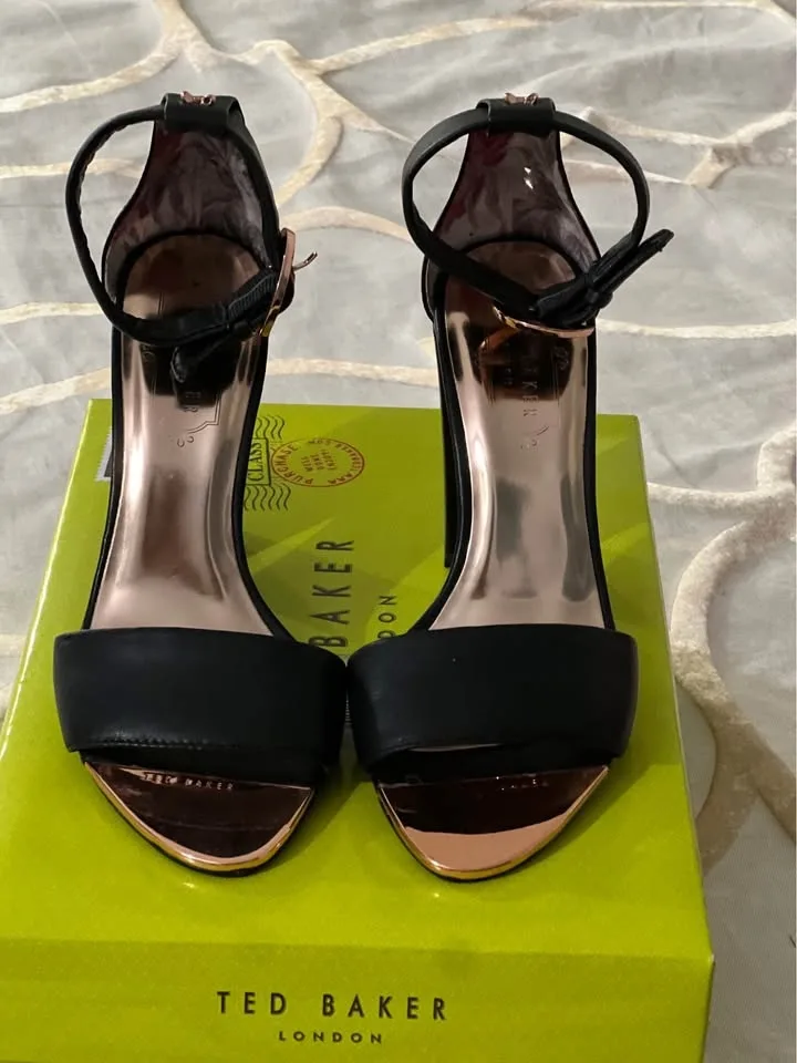 Ted Baker Black Leather Block Heel Sandals