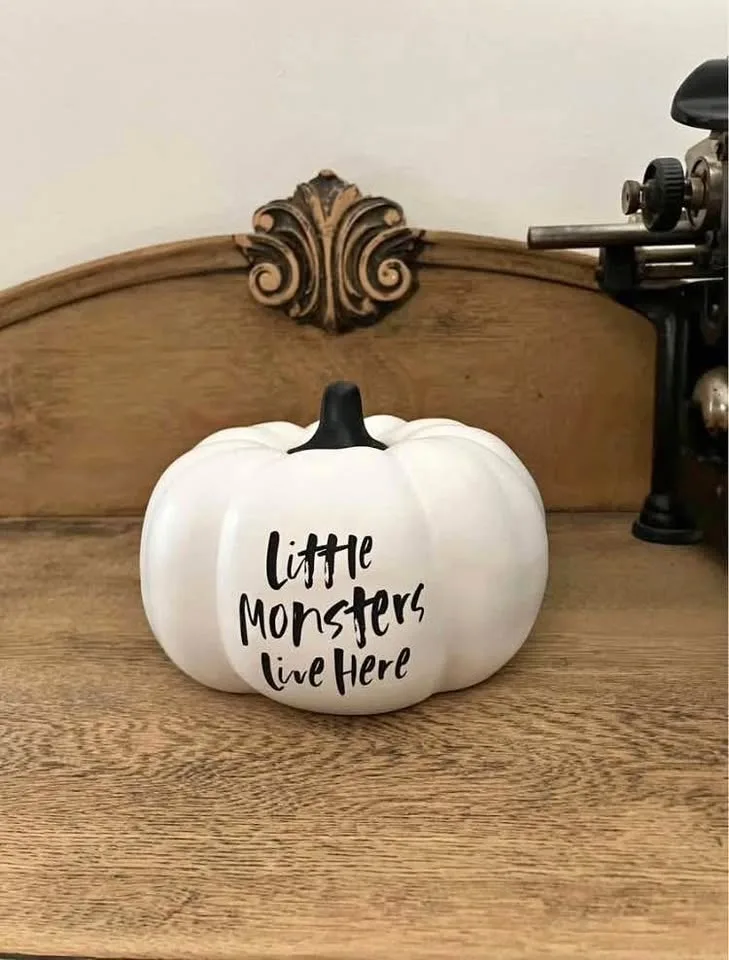 Halloween little monsters live here pumpkin - 4" high 6" diamete