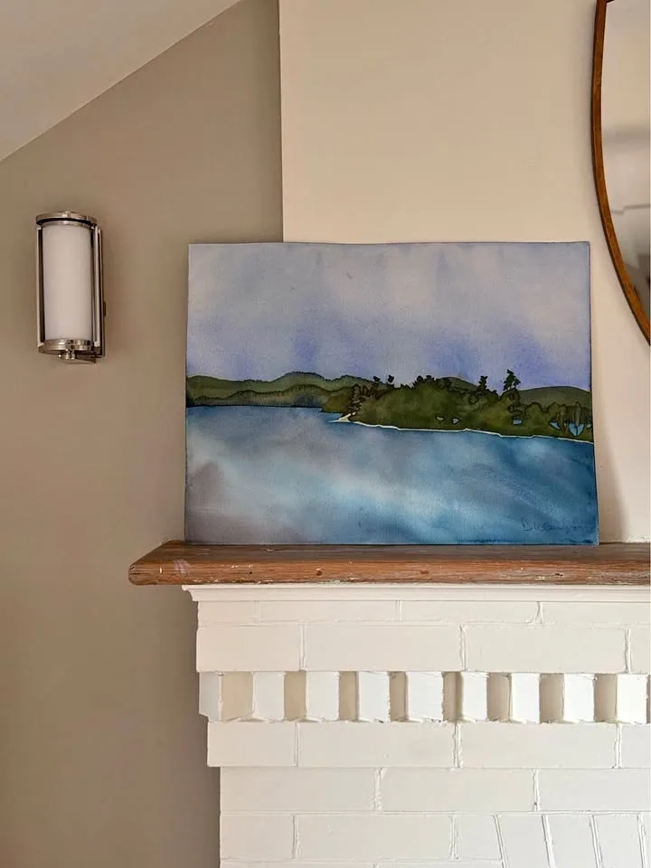 Large Vintage Watercolor Lake Landscape (1987)
