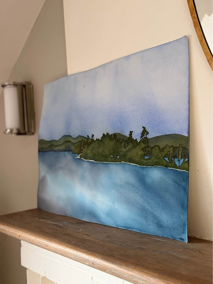 Large Vintage Watercolor Lake Landscape (1987) - photo 2
