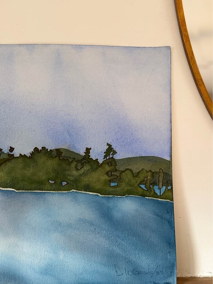Large Vintage Watercolor Lake Landscape (1987) - photo 4