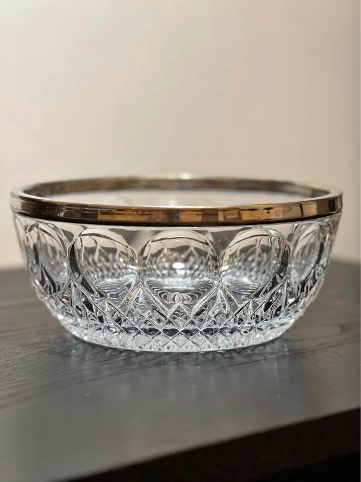 Vintage Cut Glass Bowl w/Silver Plated Rim