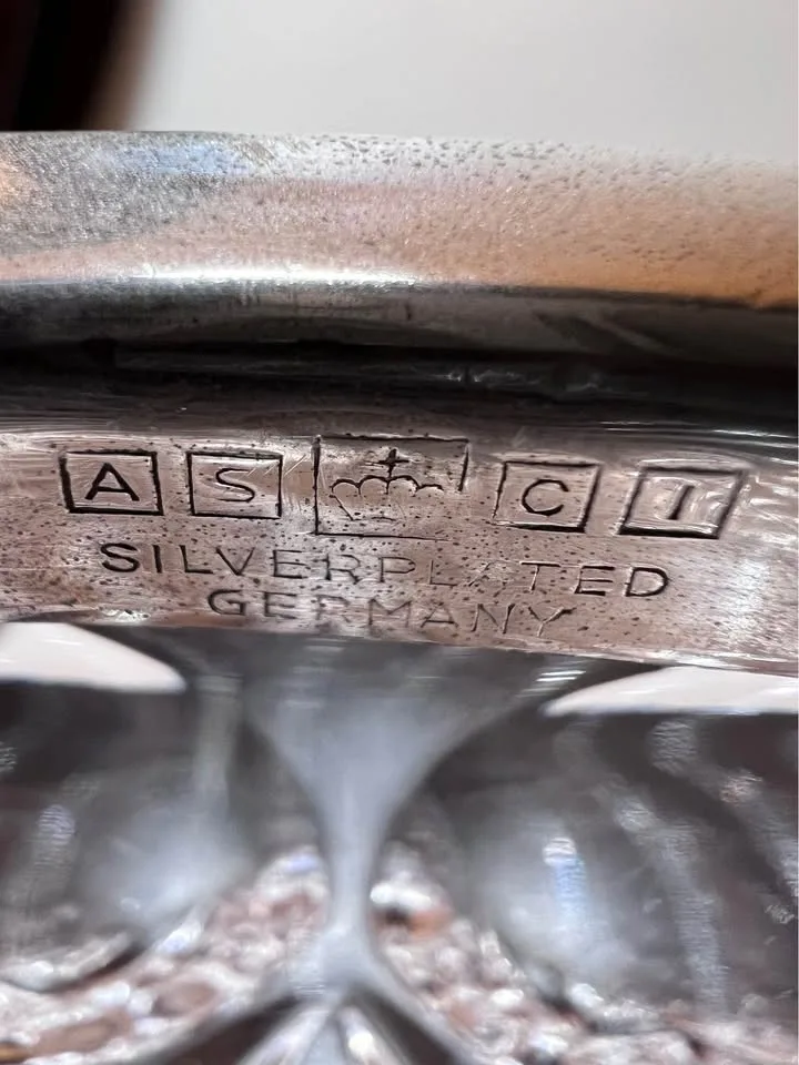 Vintage Cut Glass Bowl w/Silver Plated Rim image indicator(6)