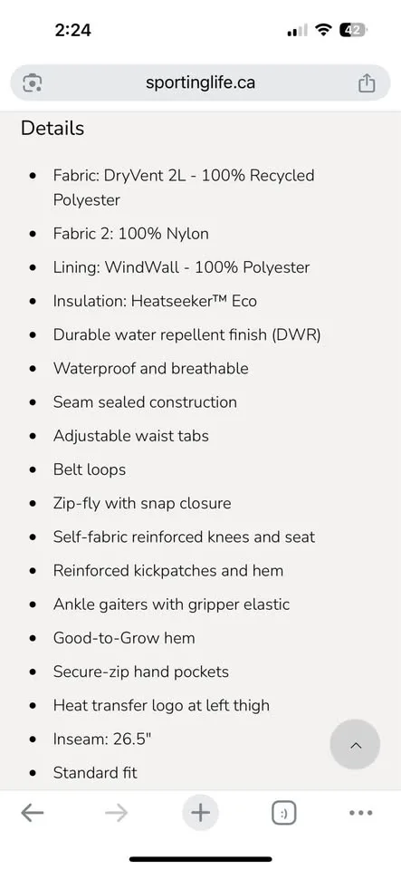 The North Face insulated snowpants for girls image indicator(4)