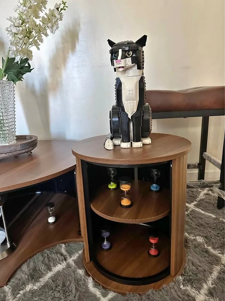 Set of 2 tables and set of 4 synthetic leather stools