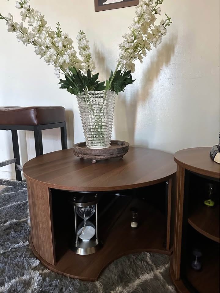 Set of 2 tables and set of 4 synthetic leather stools - photo 2
