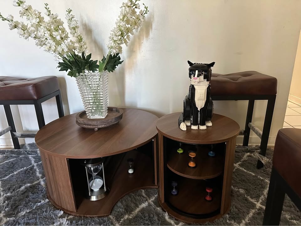 Set of 2 tables and set of 4 synthetic leather stools - photo 3
