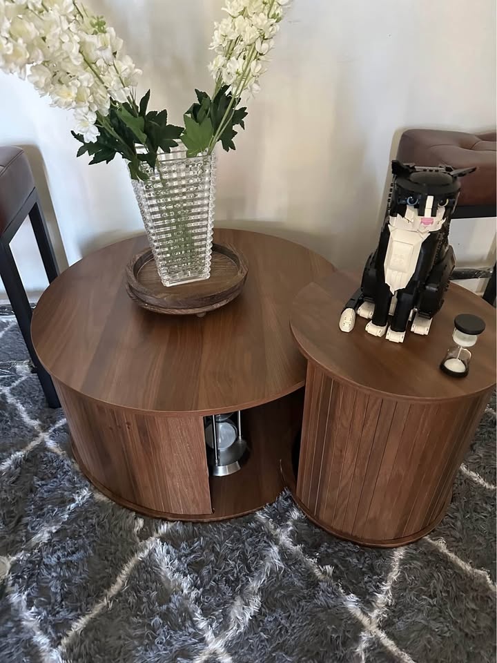 Set of 2 tables and set of 4 synthetic leather stools - photo 5