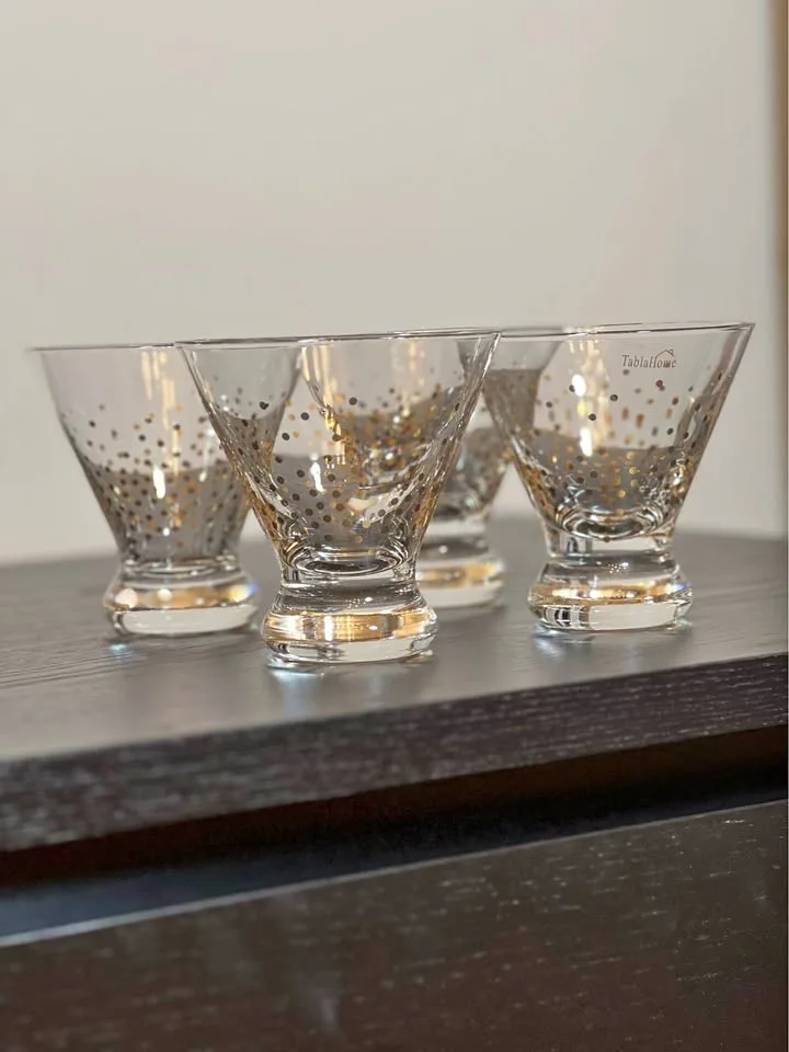 Cosmo Martini Lowball Glasses w/Gold Dots Set of 4