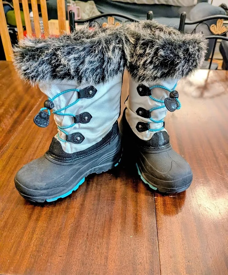 Size 2 - Kamik Kids' Winter Boots (White/Black/Blue)