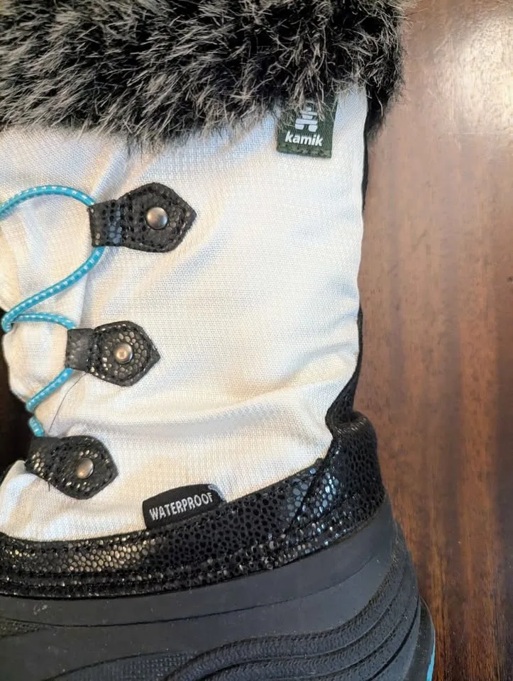 Size 2 - Kamik Kids' Winter Boots (White/Black/Blue) image indicator(3)