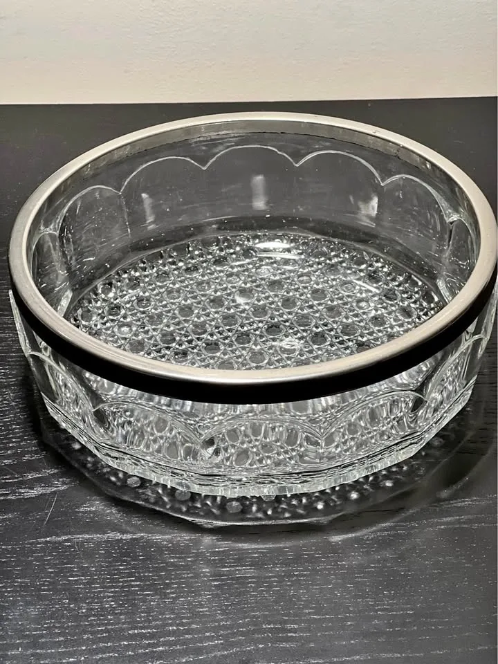 Vintage Cut Glass Bowl Silver Rim England 8.75"