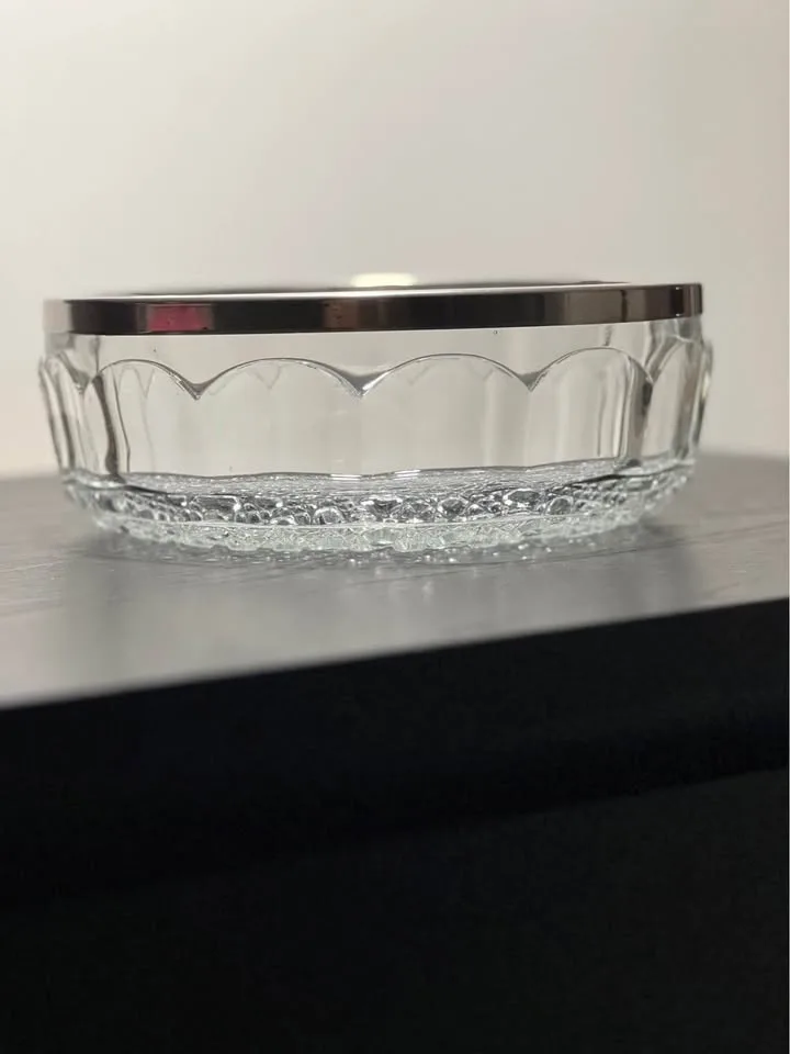 Vintage Cut Glass Bowl Silver Rim England 8.75" image indicator(2)