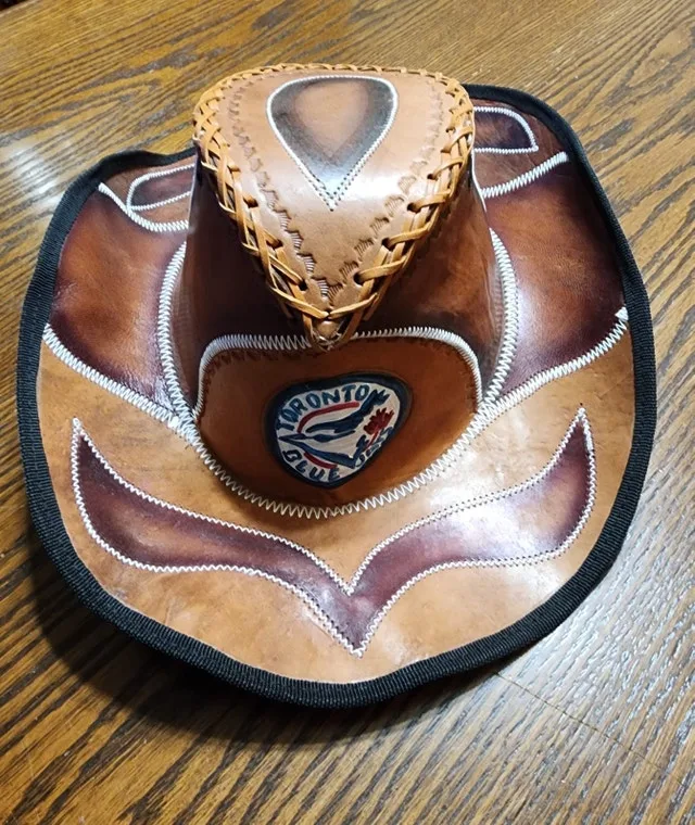 Gorgeous Vintage Genuine Leather Cowboy Hat with hand paint