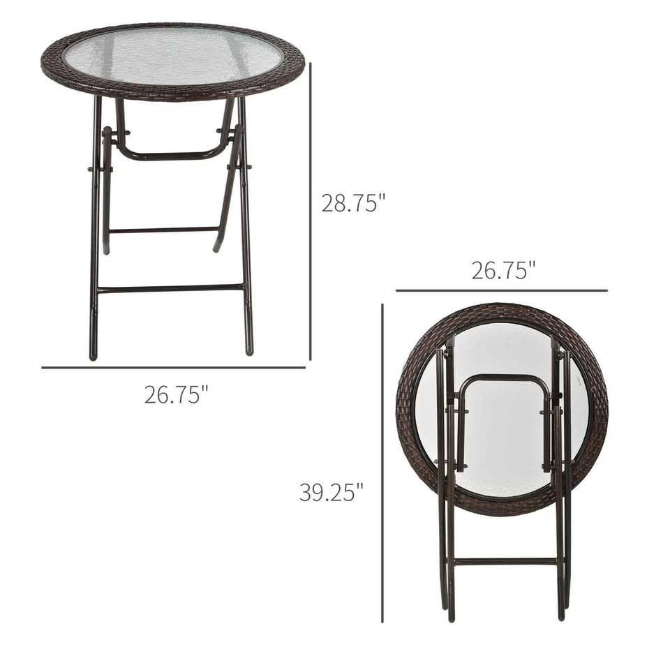 Outsunny Folding Round Tempered Glass Metal Table - photo 3
