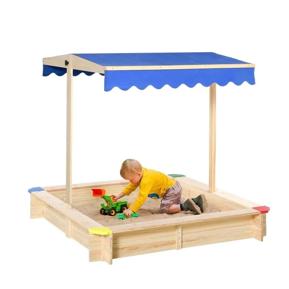 Outsunny Kids Wooden Sandbox with Canopy & Seats image indicator(2)