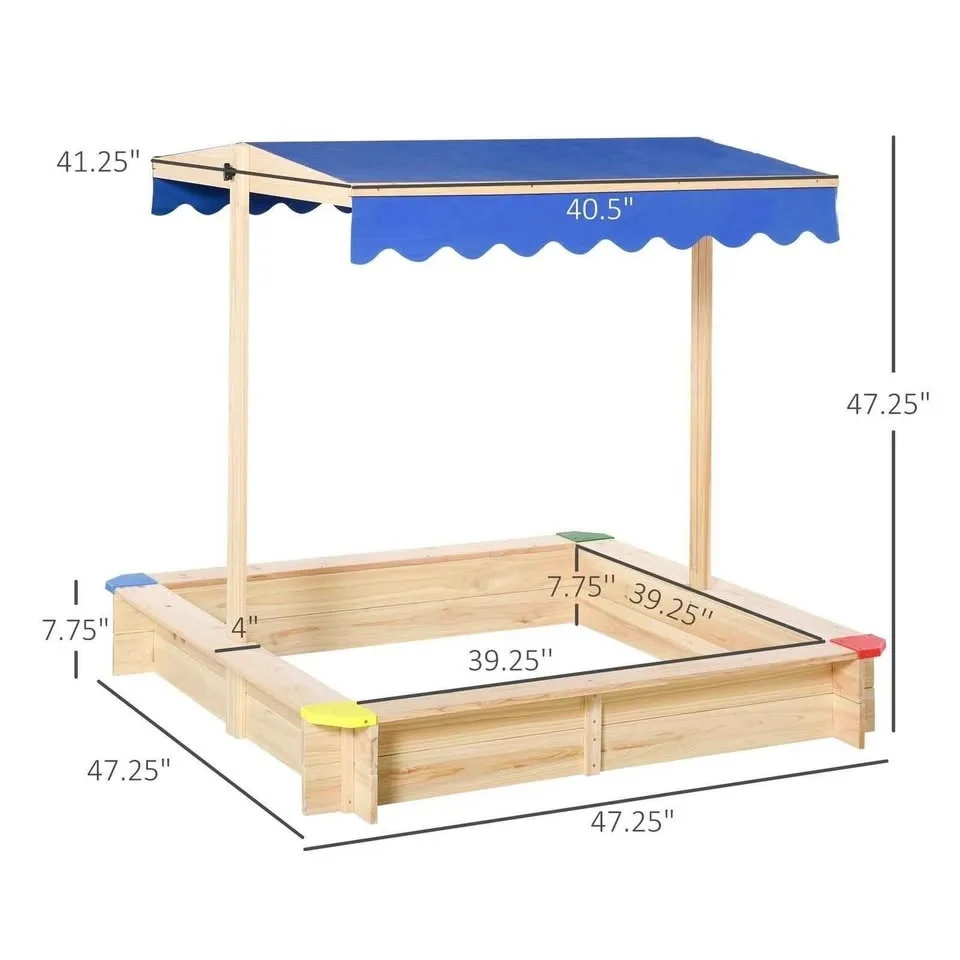 Outsunny Kids Wooden Sandbox with Canopy & Seats image indicator(3)