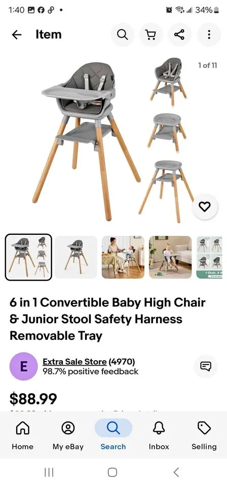 6 in 1 CONVERTIBLE HIGHCHAIR WITH SAFETY HARNESS