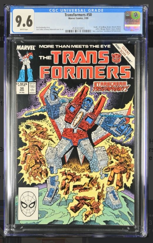 TRANSFORMERS #50 CGC 9.6 1989 DEATH OF GOLDBUG, SOUNDWAVE