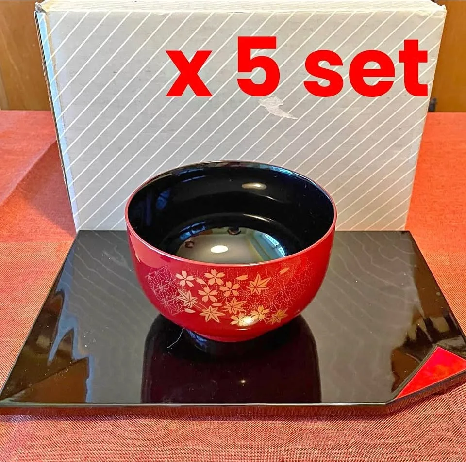 Vintage Japanese Lacquerware Soup Bowl Set
