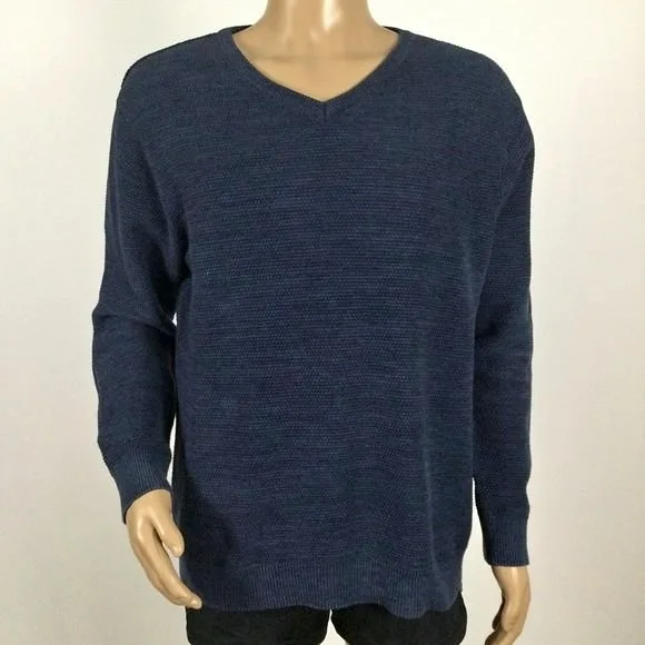 DENVER HAYES V-Neck Waffle Knit Sweater Blue, Large