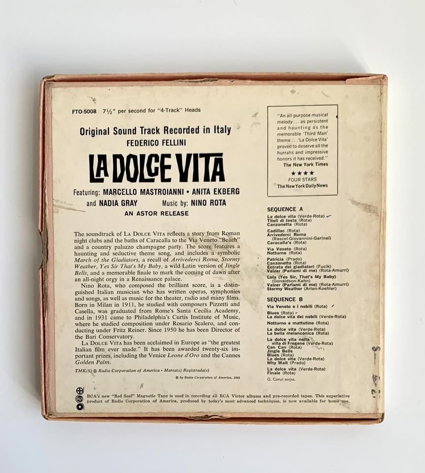 LA DOLCE VITA-REEL TAPE Orig.Sound Track.1961.Used - photo 2