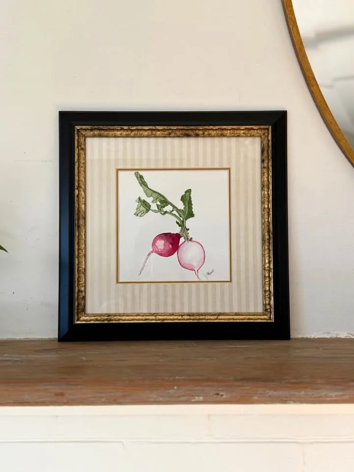 Artist Signed Radish Watercolor Painting 13.5" Square