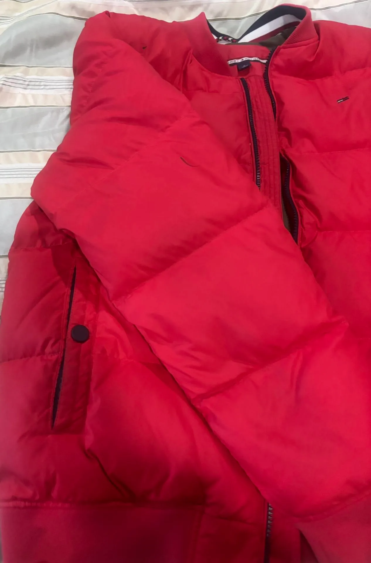 Authentic Tommy Hilfiger puffer jacket in a bold red color size image indicator(2)