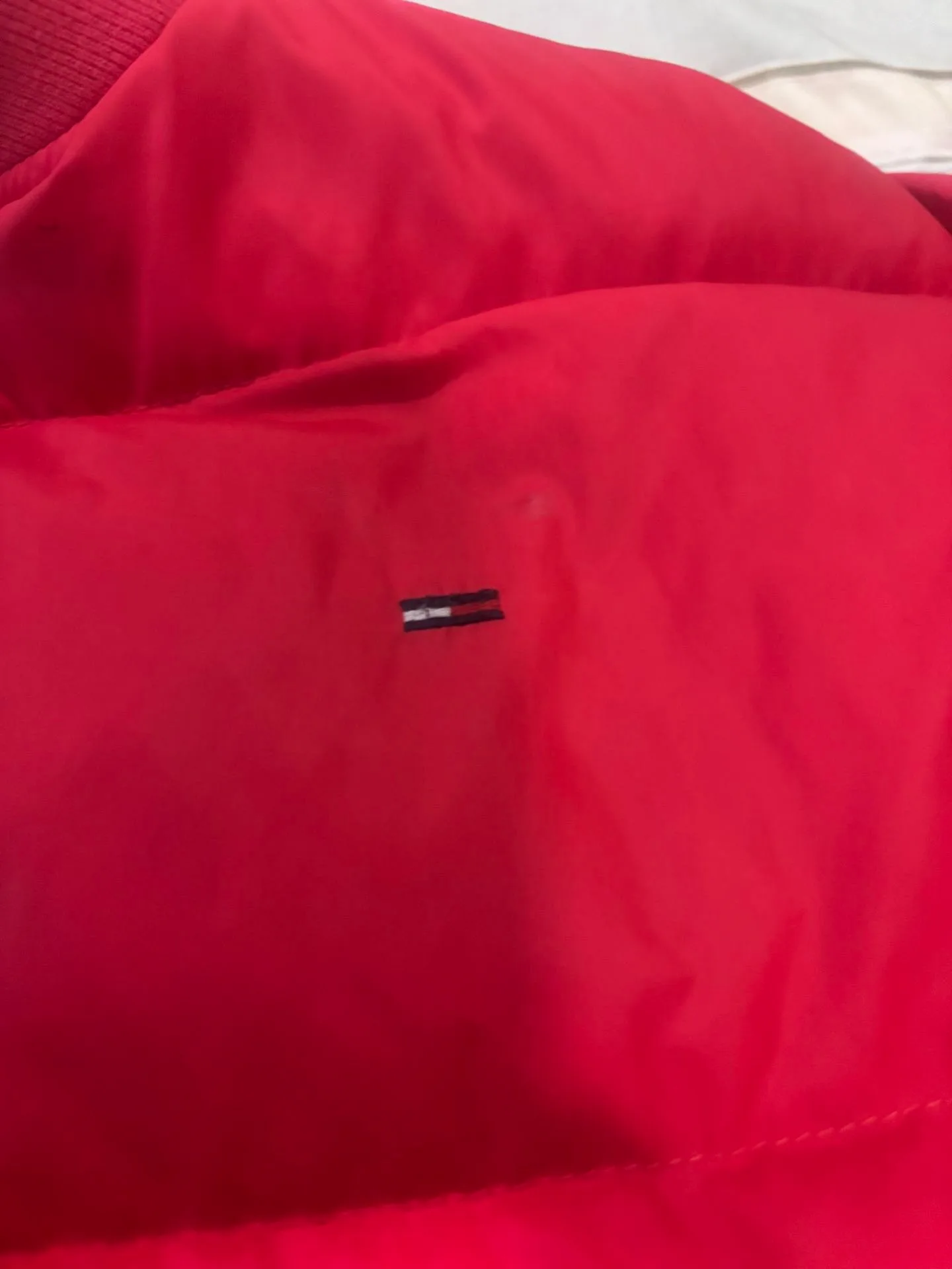 Authentic Tommy Hilfiger puffer jacket in a bold red color size image indicator(4)