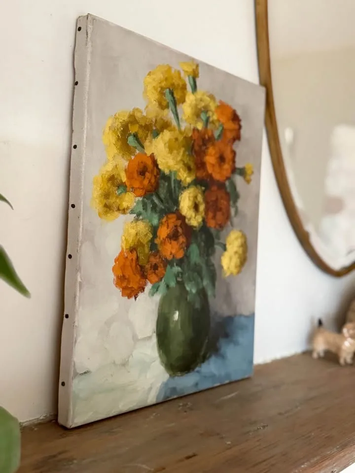 Vintage Floral Oil Painting: Marigold Still Life image indicator(4)