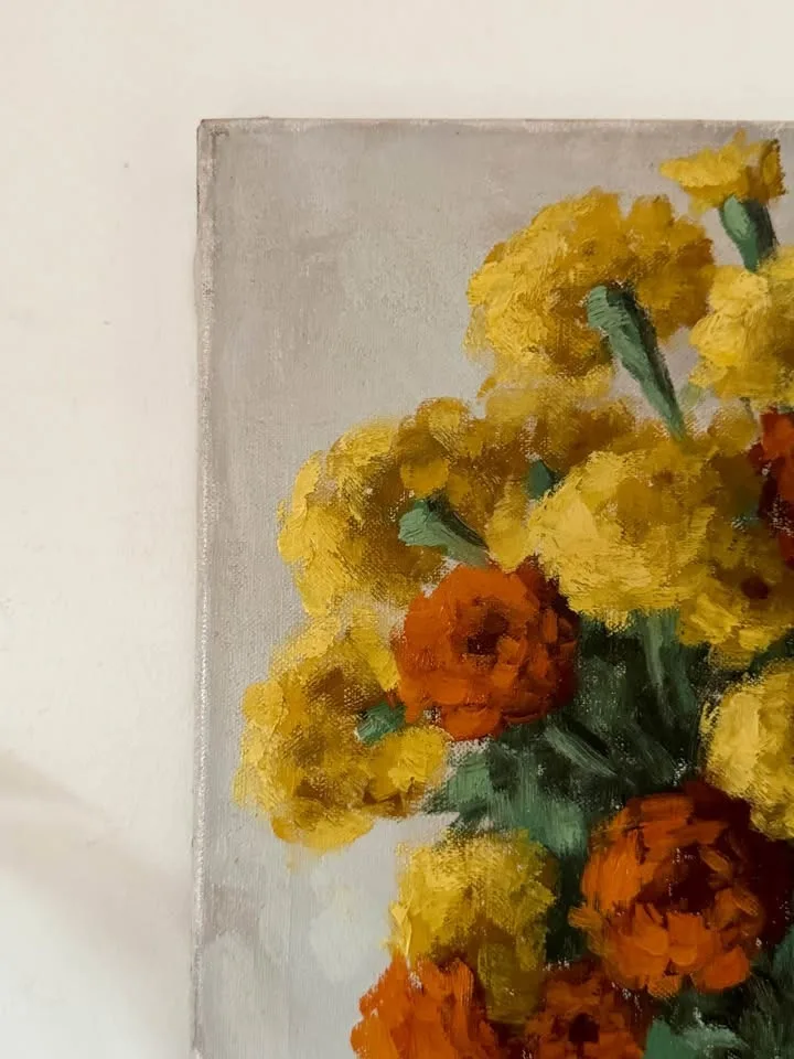 Vintage Floral Oil Painting: Marigold Still Life image indicator(5)