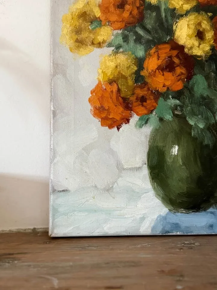 Vintage Floral Oil Painting: Marigold Still Life image indicator(7)