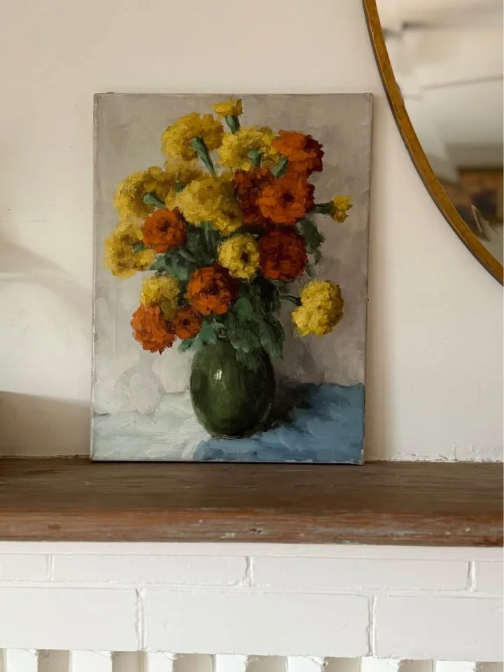 Vintage Floral Oil Painting: Marigold Still Life image indicator(10)