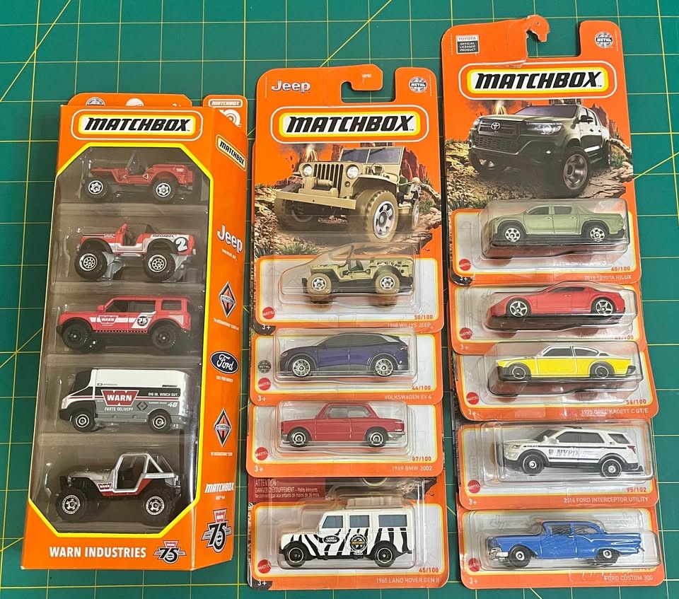 Matchbox Lot – WARN 5-Pack + 9 Carded Cars