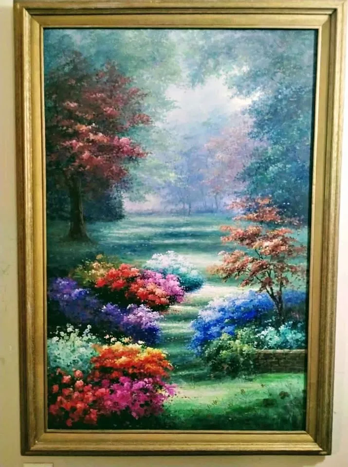 Large Antique Original Oil Painting 42"(H) × 29"(W) thumbnail