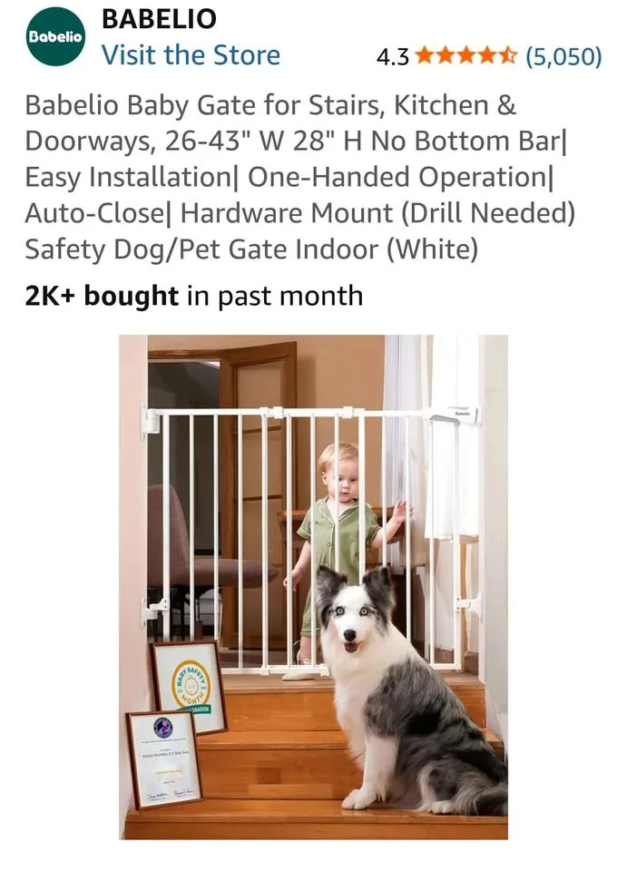 Babelio Baby Gate 26-43" W, 28" H, No Bottom Bar image indicator(3)