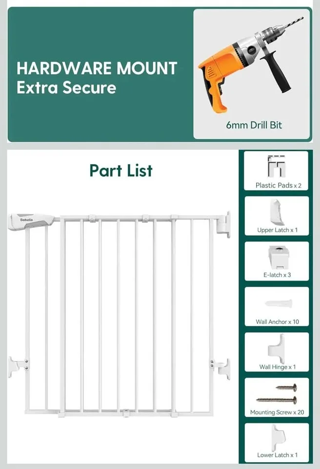 Babelio Baby Gate 26-43" W, 28" H, No Bottom Bar image indicator(8)