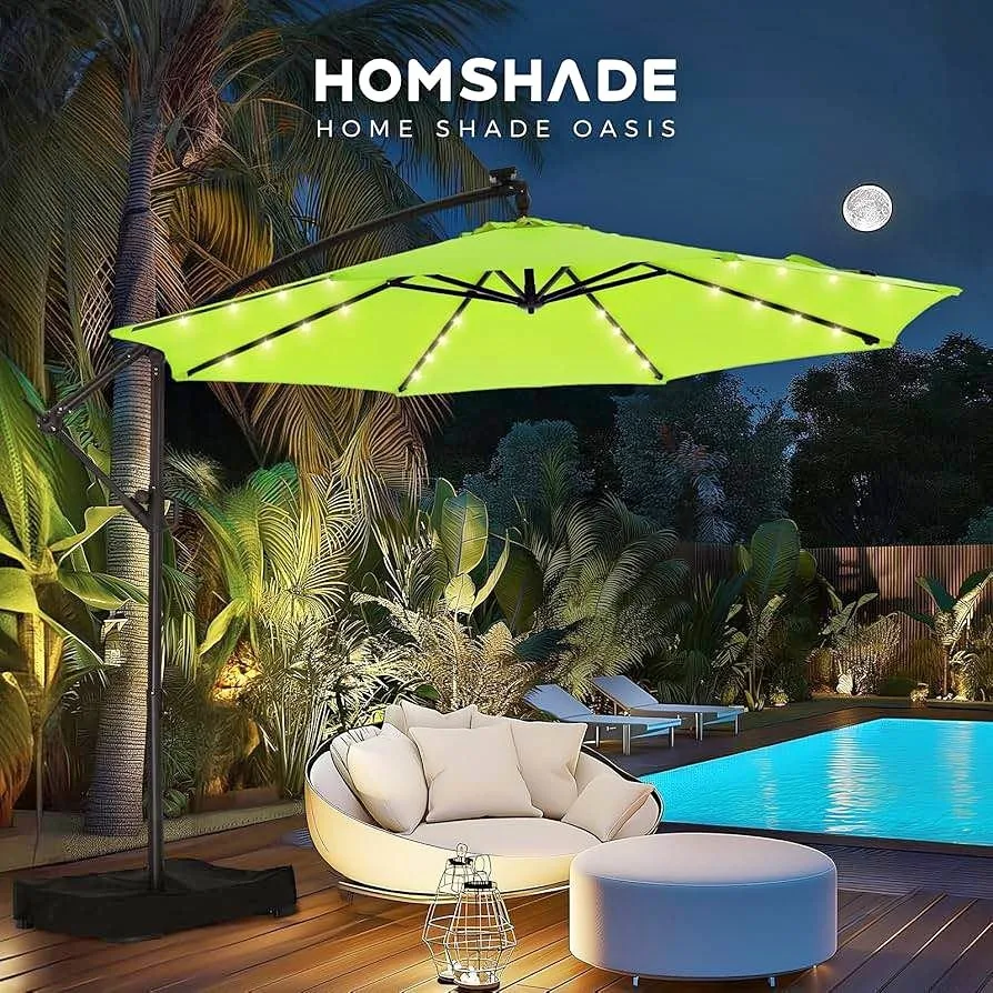 🌟 Like New HOMSHADE 10 ft Solar LED Patio Umbrella 🌟