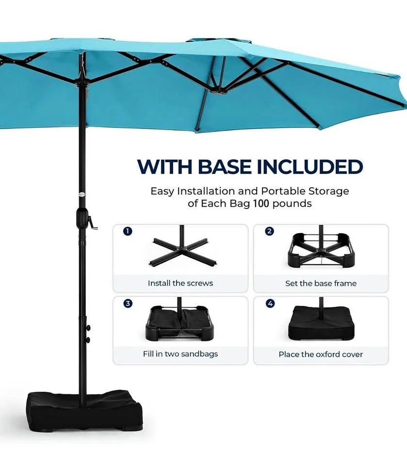 13-ft Double-Sided Patio Umbrella w/ Solar LED Lights