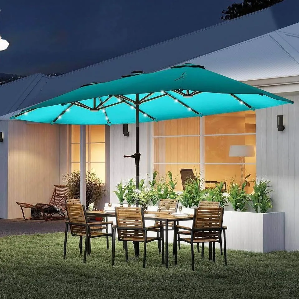 13-ft Double-Sided Patio Umbrella w/ Solar LED Lights image indicator(2)