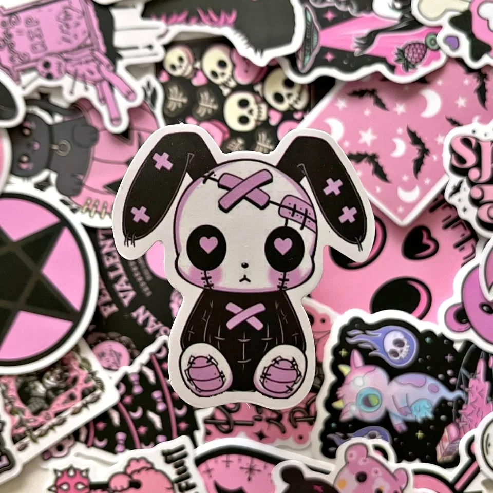 Pack of 50 Cute Black Pink Gothic Spooky Babe Stickers