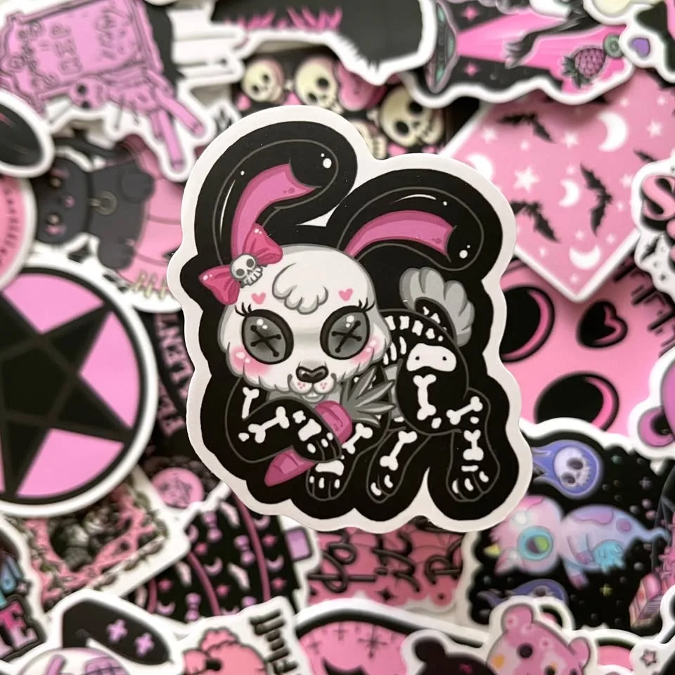 Pack of 50 Cute Black Pink Gothic Spooky Babe Stickers image indicator(2)