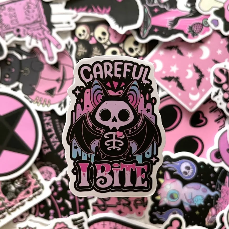 Pack of 50 Cute Black Pink Gothic Spooky Babe Stickers image indicator(5)