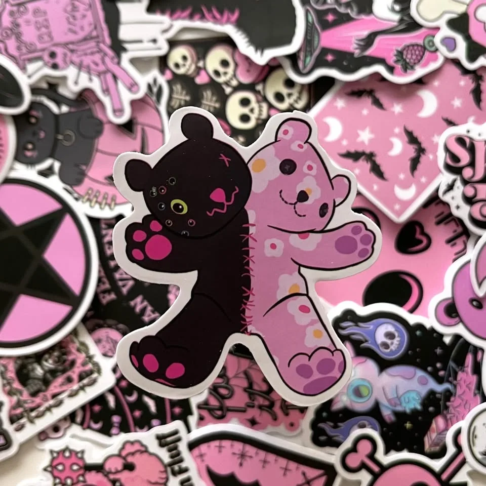 Pack of 50 Cute Black Pink Gothic Spooky Babe Stickers image indicator(6)
