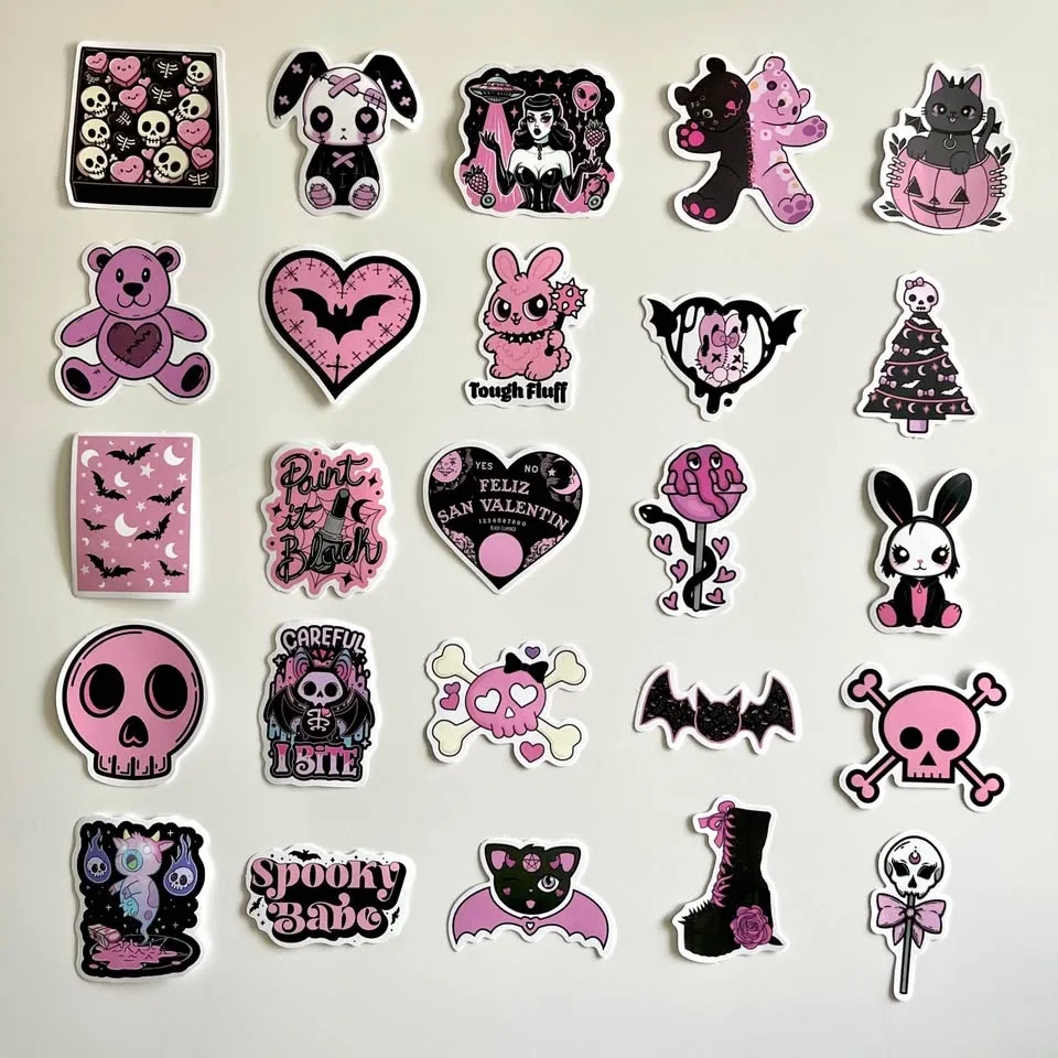 Pack of 50 Cute Black Pink Gothic Spooky Babe Stickers image indicator(9)